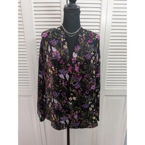 Ava & Viv Top Women's 1X Plus Size Long Sleeve Blouse Multi Floral Cottagecore